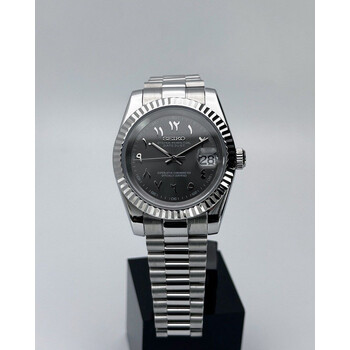 Custom Seiko Mod • Rhodium Grey Arabic DateJust President • 39mm